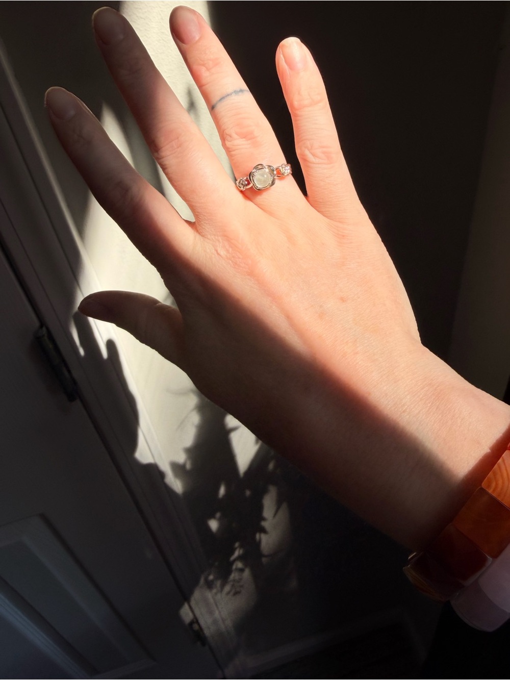 Silver Plated Opal Accent Ring — White Opal Fashion Ring sz 7